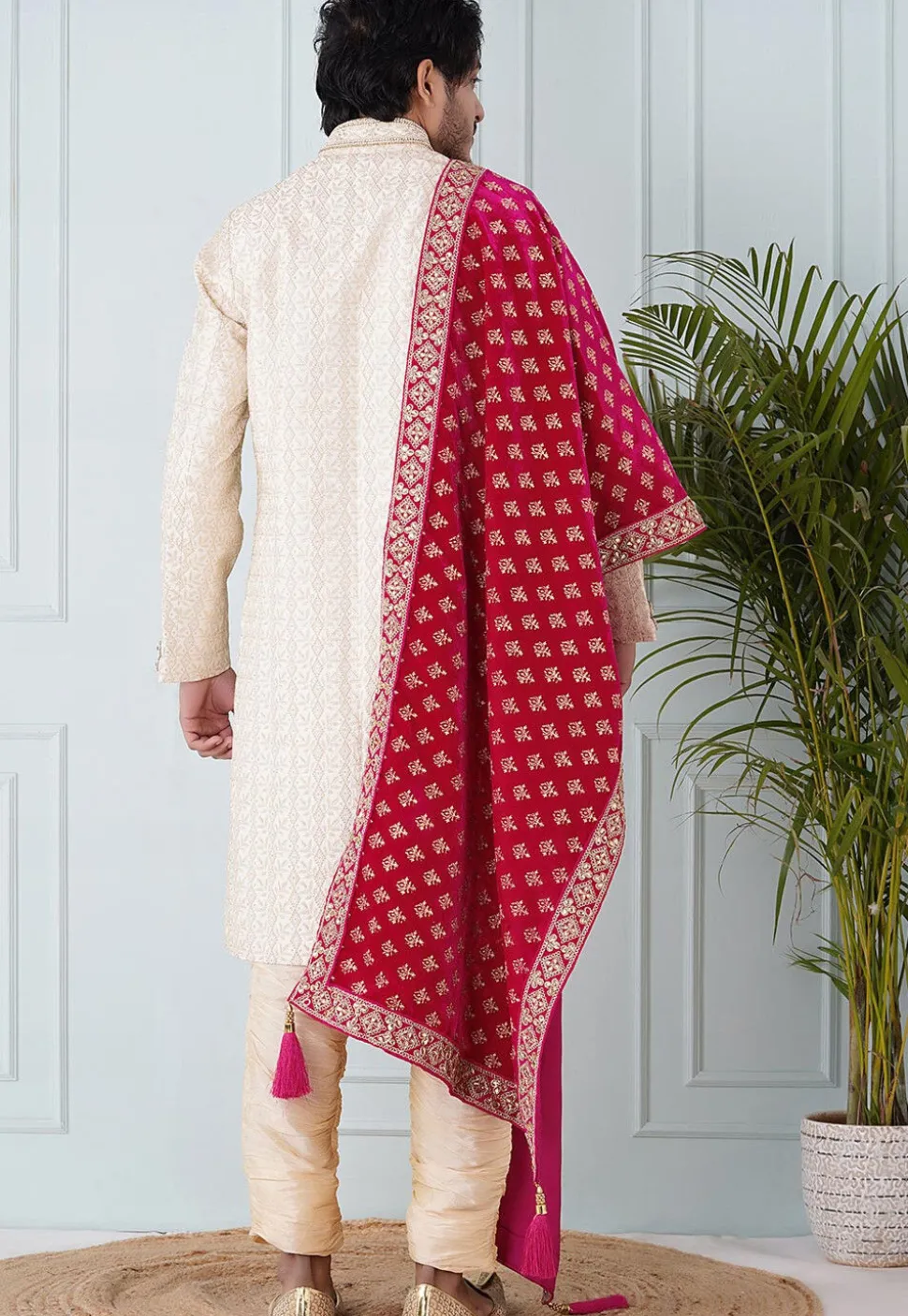 Foil Print Velvet Dupatta in Fuchsia