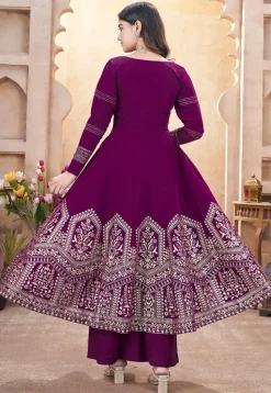 Foil Printed Art Silk Anarkali Suit in Purple