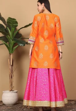 Foil Printed Art Silk Lehenga in Pink
