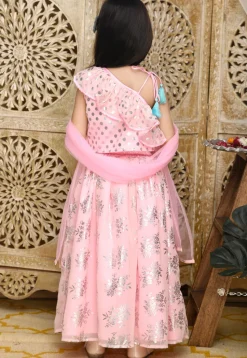 Foil Printed Art Silk Lehenga in Light Pink