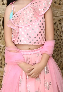 Foil Printed Art Silk Lehenga in Light Pink