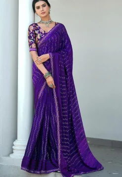 Foil Printed Art Silk Saree in Purple