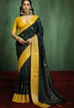 Foil Printed Art Silk Saree in Dark Green