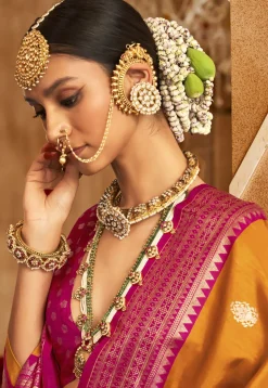 Foil Printed Art Silk Saree in Mustard