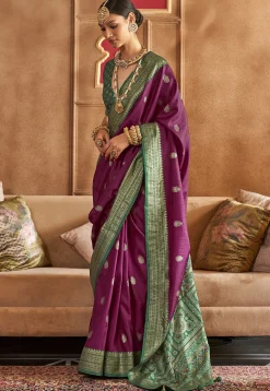 Foil Printed Art Silk Saree in Violet