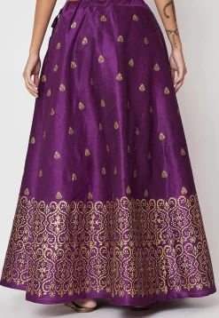 Foil Printed Art Silk Skirt in Violet