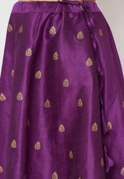 Foil Printed Art Silk Skirt in Violet