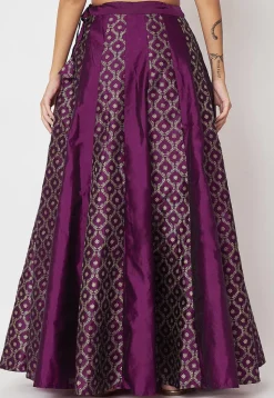 Foil Printed Art Silk Skirt in Violet