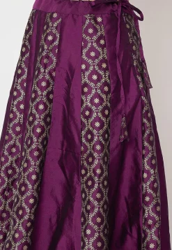 Foil Printed Art Silk Skirt in Violet
