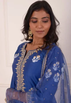 Foil Printed Chanderi Silk Pakistani Suit in Navy Blue