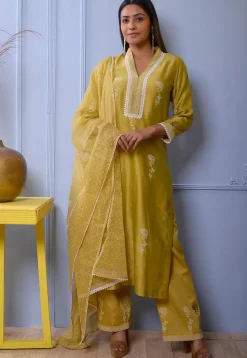Foil Printed Chanderi Silk Pakistani Suit in Light Green