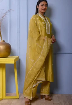 Foil Printed Chanderi Silk Pakistani Suit in Light Green