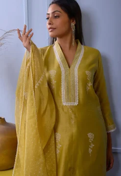 Foil Printed Chanderi Silk Pakistani Suit in Light Green