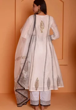 Foil Printed Chanderi Silk Aline Suit in Off White