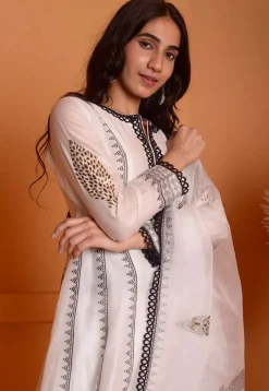 Foil Printed Chanderi Silk Aline Suit in Off White
