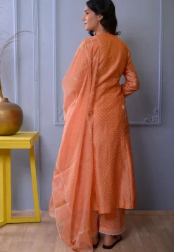 Foil Printed Chanderi Silk Pakistani Suit in Orange
