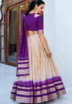 Foil Printed Chanderi Silk Lehenga in Cream