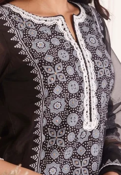 Foil Printed Chanderi Silk Pakistani Suit in Black