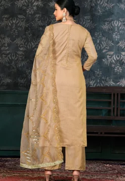 Foil Printed Chanderi Silk Pakistani Suit in Beige