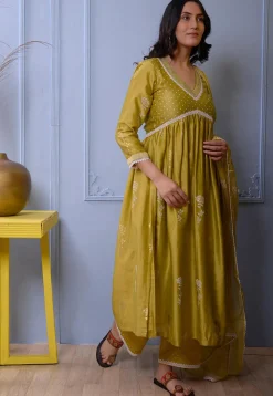 Foil Printed Chanderi Silk Pakistani Suit in Light Green