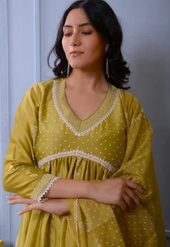 Foil Printed Chanderi Silk Pakistani Suit in Light Green