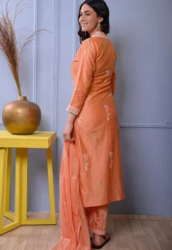 Foil Printed Chanderi Silk Pakistani Suit in Orange