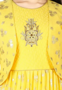 Foil Printed Cotton Gown in Yellow