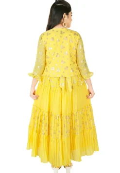 Foil Printed Cotton Gown in Yellow