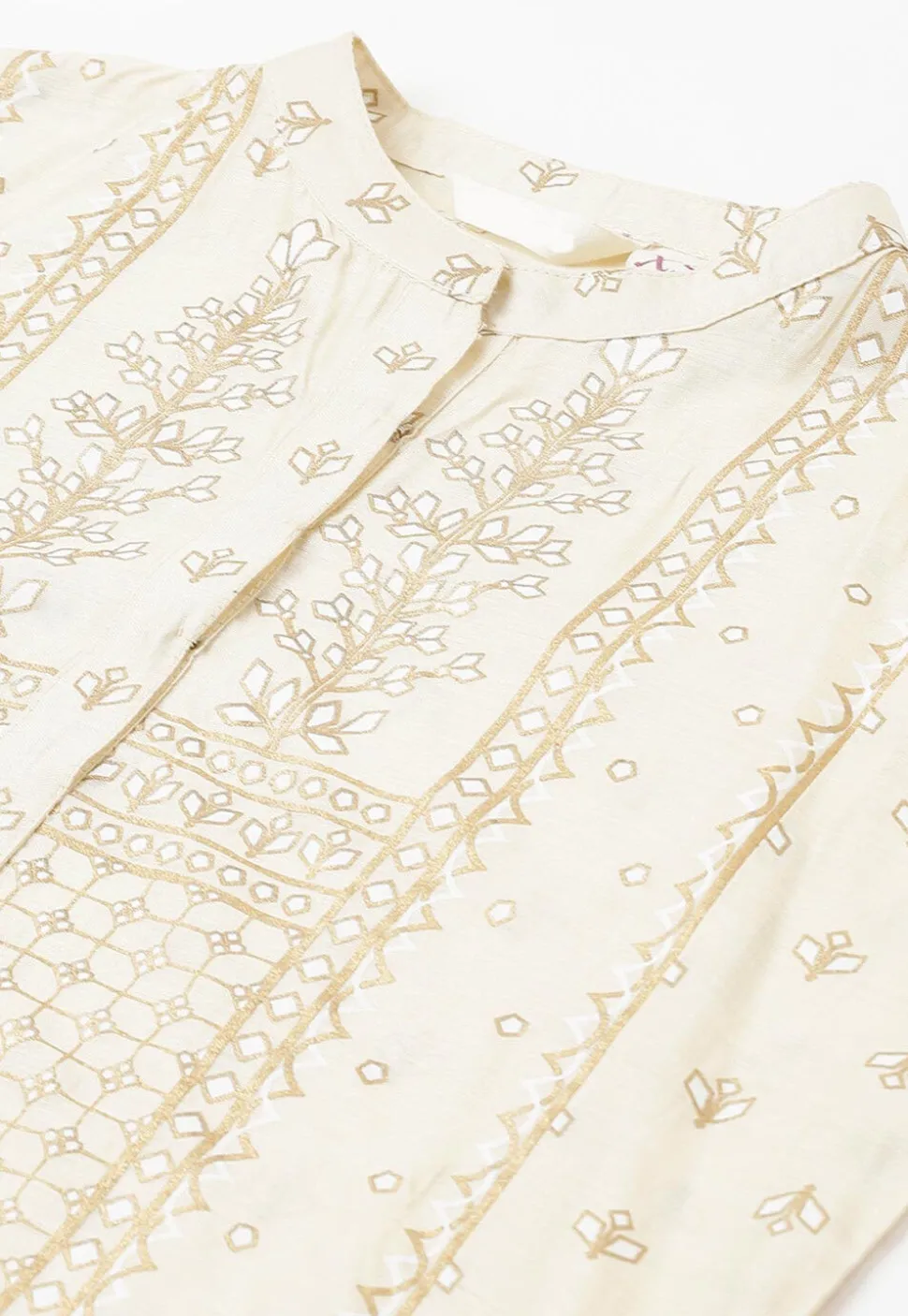 Foil Printed Cotton Layered Pakistani Suit in Cream