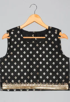 Foil Printed Cotton Lehenga in Black
