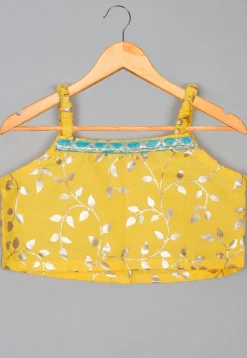 Foil Printed Cotton Lehenga in Yellow