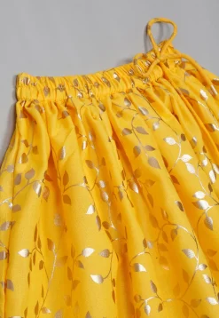 Foil Printed Cotton Lehenga in Yellow