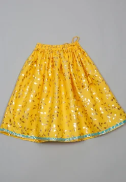 Foil Printed Cotton Lehenga in Yellow