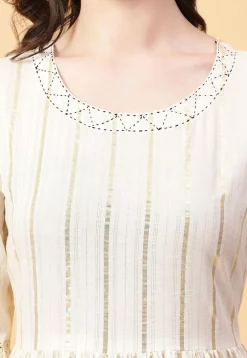Foil Printed Cotton Maxi Dress in Cream