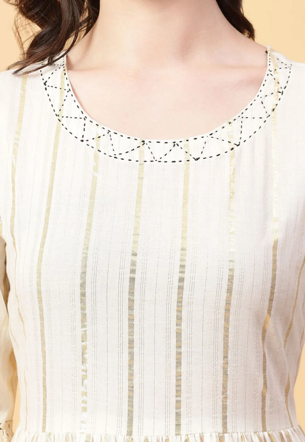 Foil Printed Cotton Maxi Dress in Cream