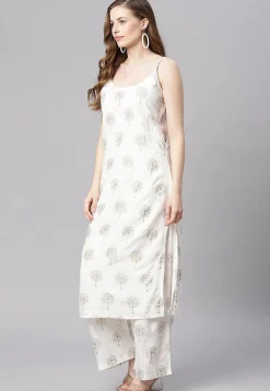 Foil Printed Cotton Pakistani Suit in White