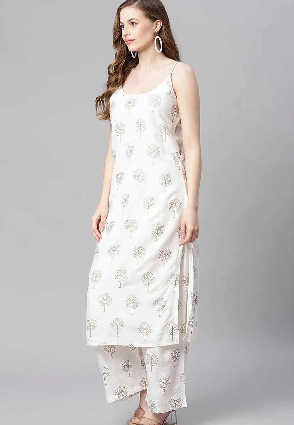 Foil Printed Cotton Pakistani Suit in White