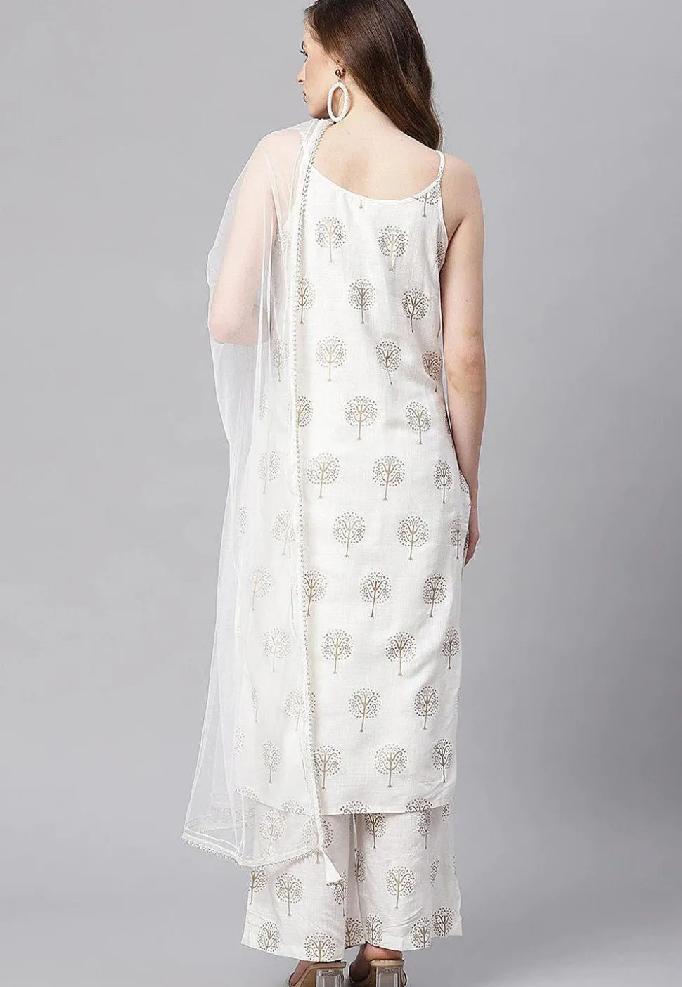 Foil Printed Cotton Pakistani Suit in White