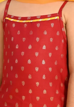 Foil Printed Cotton Punjabi Suit in Maroon
