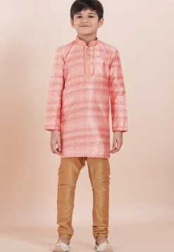 Foil Printed Cotton Silk Kurta Set in Shaded Pink