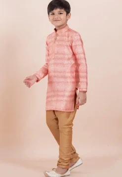 Foil Printed Cotton Silk Kurta Set in Shaded Pink