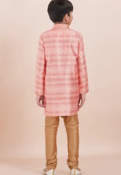Foil Printed Cotton Silk Kurta Set in Shaded Pink