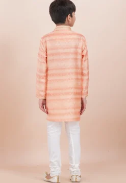 Foil Printed Cotton Silk Kurta Set in Shaded Peach