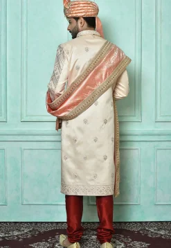 Foil Printed Cotton Silk Dupatta in Peach