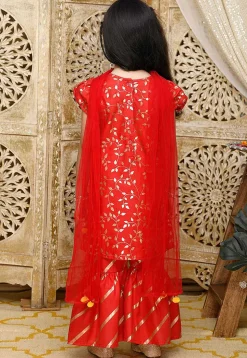 Foil Printed Cotton Silk Pakistani Suit in Red