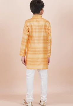 Foil Printed Cotton Silk Kurta Set in Shaded Yellow
