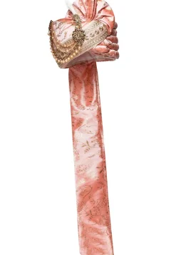 Foil Printed Cotton Silk Turban in Peach