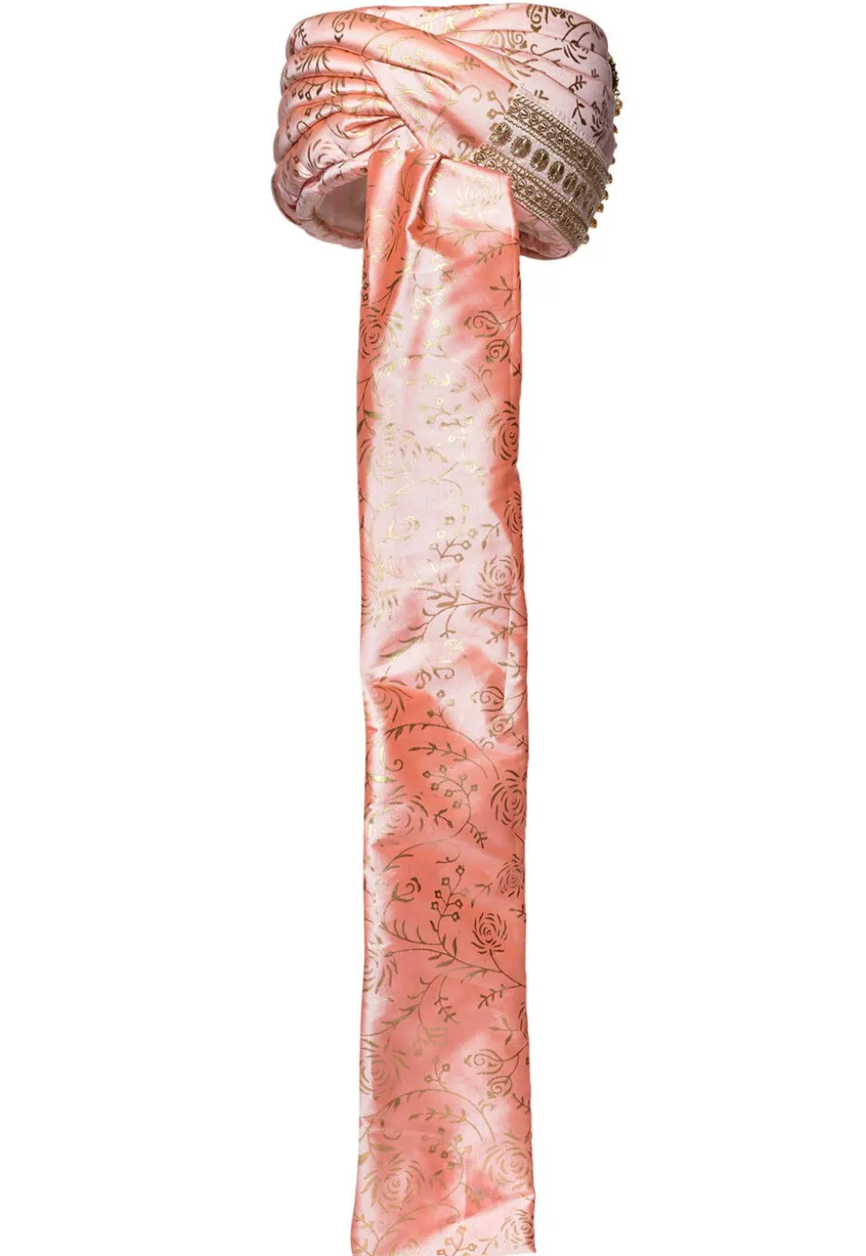 Foil Printed Cotton Silk Turban in Peach