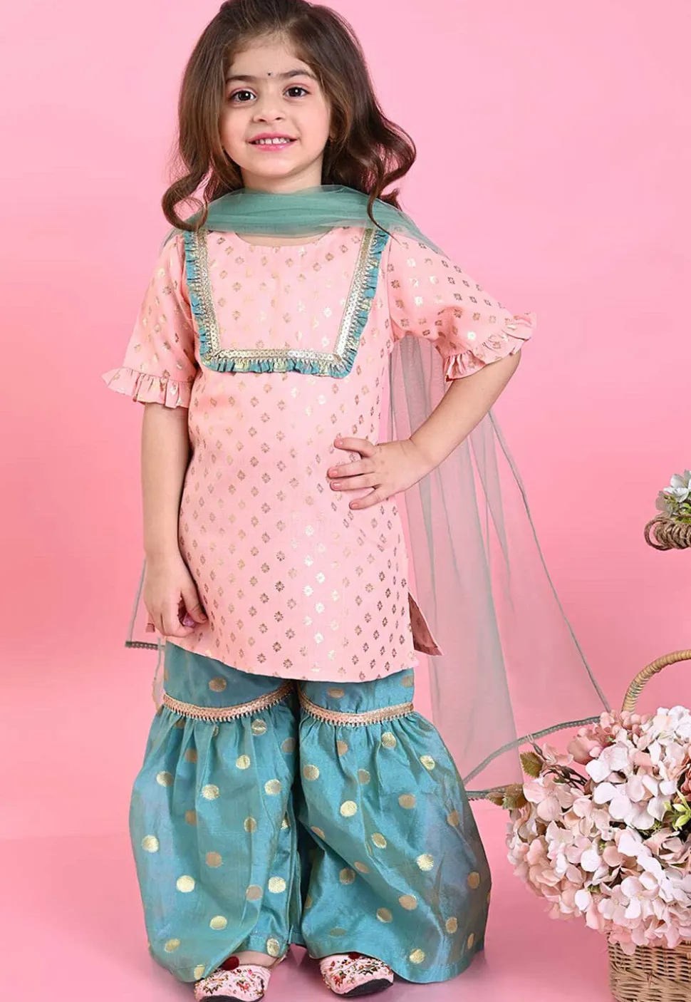 Foil Printed Cotton Silk Pakistani Suit in Pink