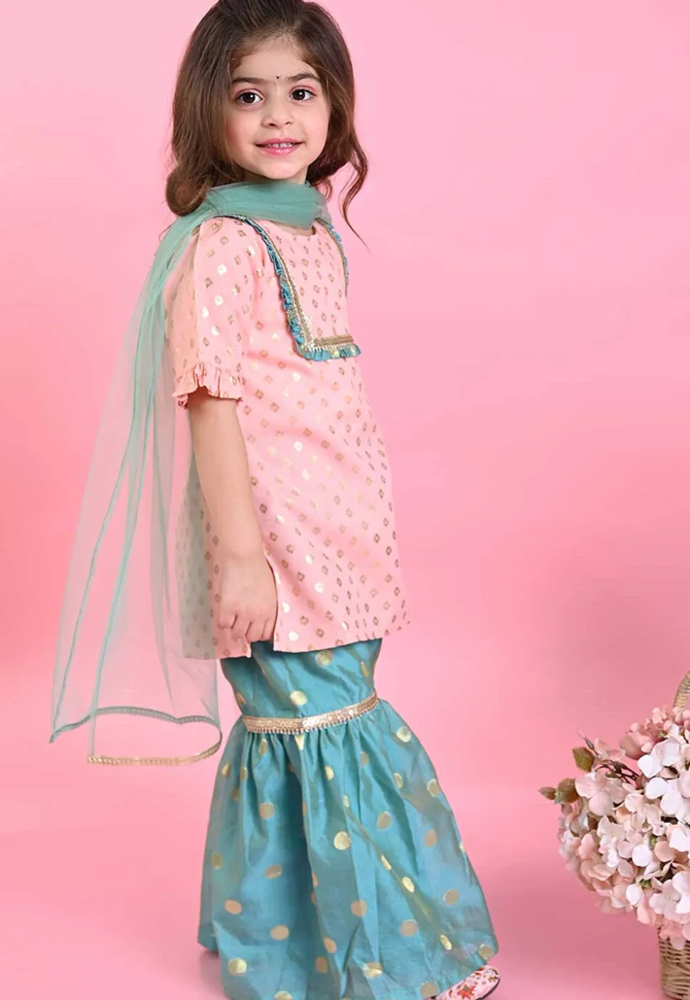 Foil Printed Cotton Silk Pakistani Suit in Pink
